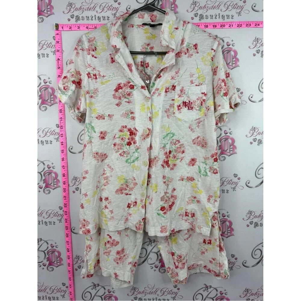 Ralph Lauren 2 piece set pj Floral Short Sleeve Pajama Set White, Pink, Yellow